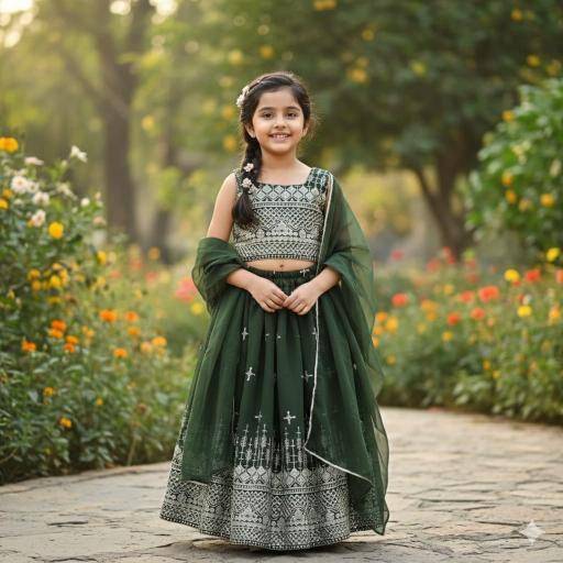 Green Well Georgette green Affordable kidswear in Delhi